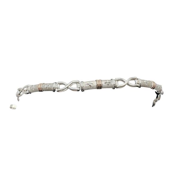 Designer Peruvian Sterling Silver 950 and 18K Gold Inlay Bracelet - 7.5” - Picture 1 of 6